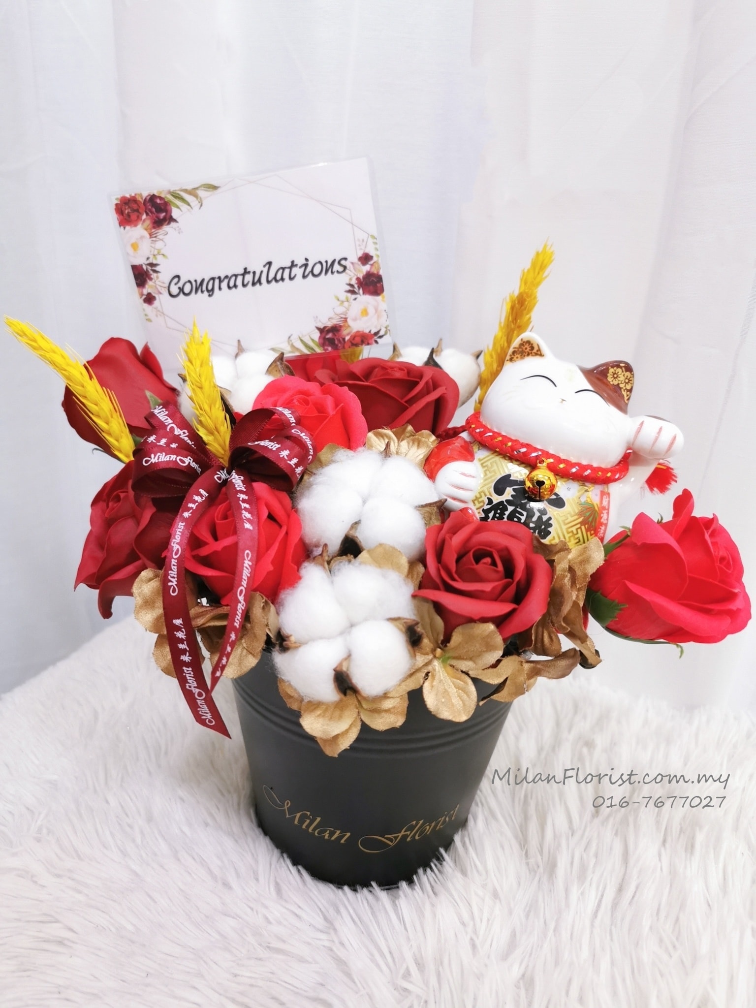 Milan Modern Fortune Cat Prosperous Cat Lucky Cat Floral Bouquet 米兰时尚招财猫花盒 花筒 花篮14 Milan Florist